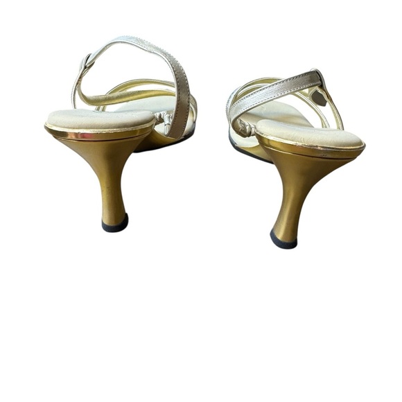 👠 Vintage Onex Silver Strappy Rhinestone‎ Kitten Heel Sandals Size 8.5 👠 - Picture 4 of 6